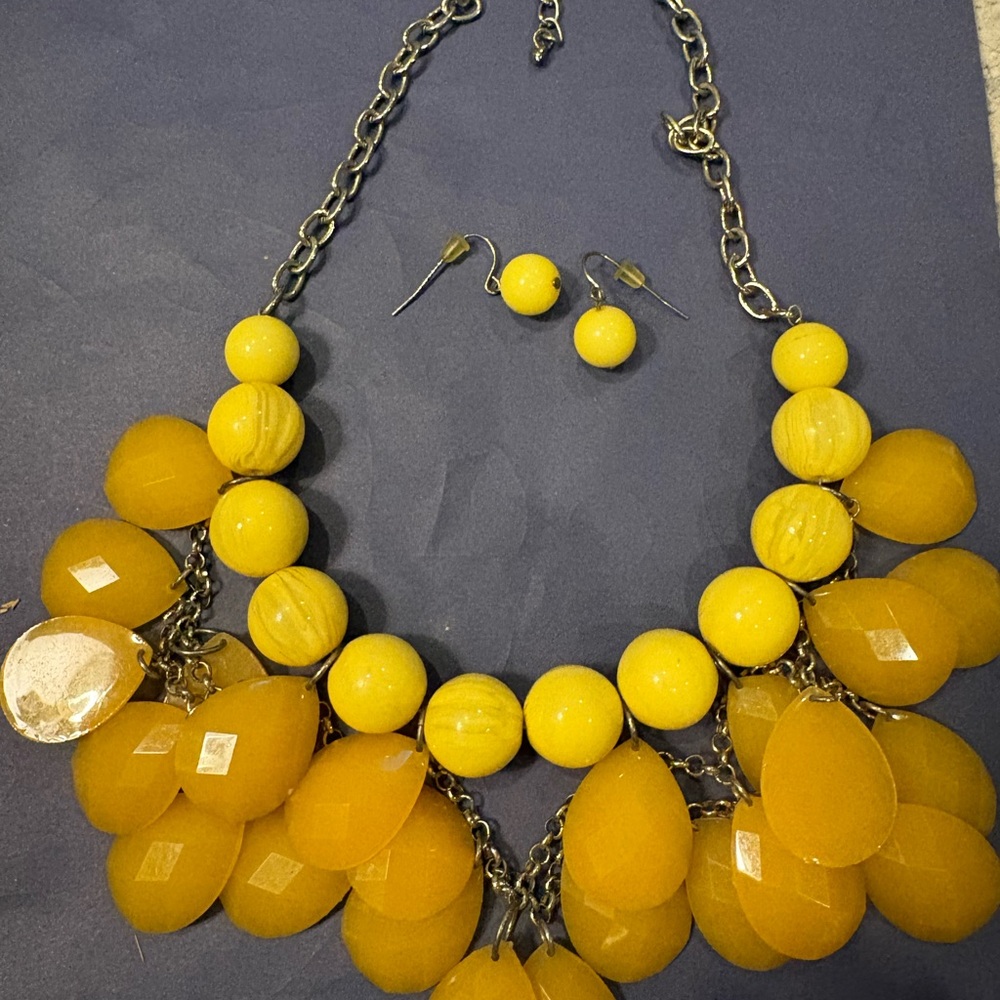 Yellow Statement Necklace and Earring Set